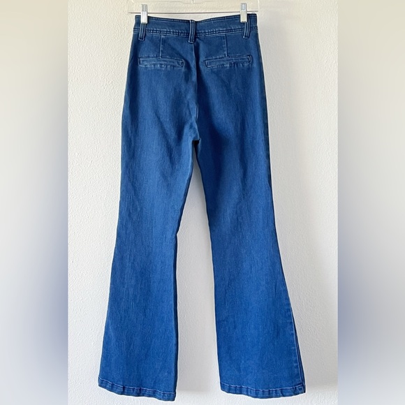 Flying Tomato High Waisted Front Seam Dark Wash Super Flare Jeans Size Small - Picture 4 of 11